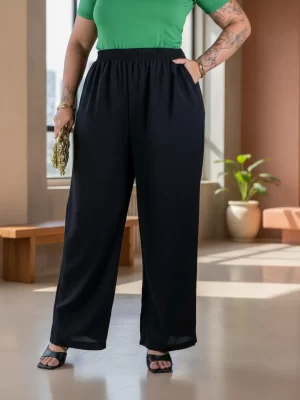 Calça Pantalona Plus Size Duna Lisa Confortável