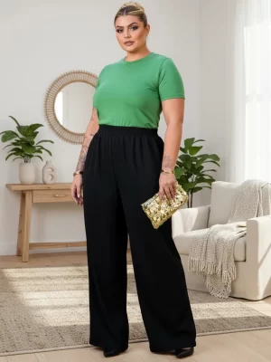 Calça Pantalona Plus Size Duna Lisa Confortável