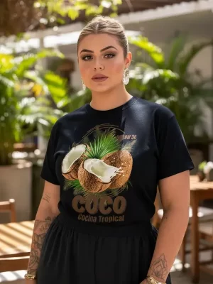 Tshirt Feminina Básica Plus Size Dia A Dia Coco