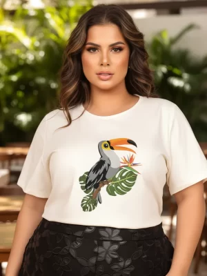 Tshirt Feminina Plus Size Malha Elegante Moderna Tucano