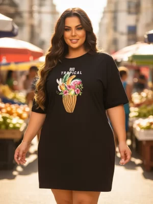 Vestido Camisetão Plus Size Feminino Rio Tropical