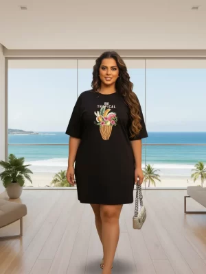 Vestido Camisetão Plus Size Feminino Rio Tropical