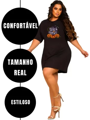 Vestido Camisetão Plus Size Soltinho Linha Luxo Trick Treat