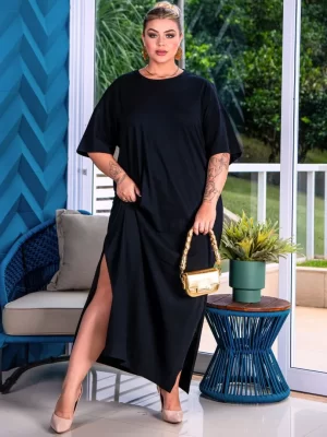Vestido Longo Plus Size Elegante Casual Estilo Linha Premium