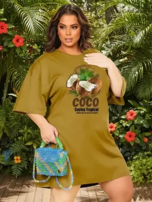 Vestido Plus Size Algodão Fresquinho Confortável Coco
