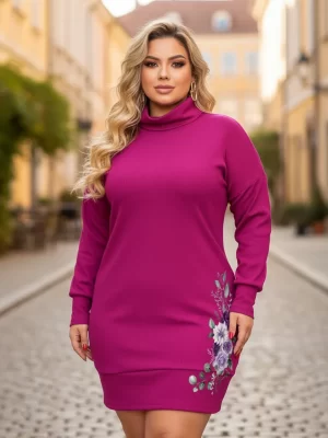 Vestido Plus Size Inverno Flores Elegante Premium