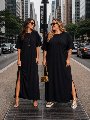 Vestido Longo Elegante Casual Slim e Plus Size