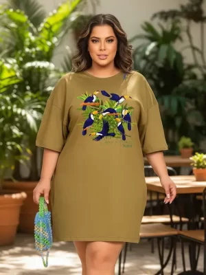 Vestido Camisetão Plus Size Feminino Família Tucano