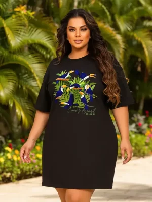 Vestido Camisetão Plus Size Feminino Família Tucano