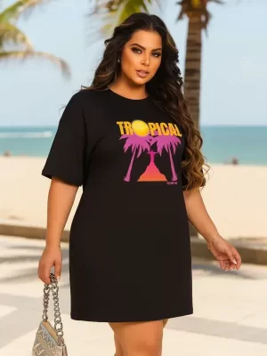 Vestido Camisetão Plus Size Feminino Rio Coqueiro