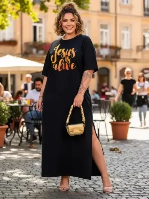 Vestido Longo Plus Size Evangélico Confortável Jesus