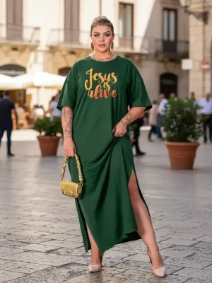Vestido Longo Plus Size Evangélico Confortável Jesus