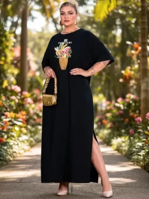Vestido Plus Size Casual Confortável Tropical