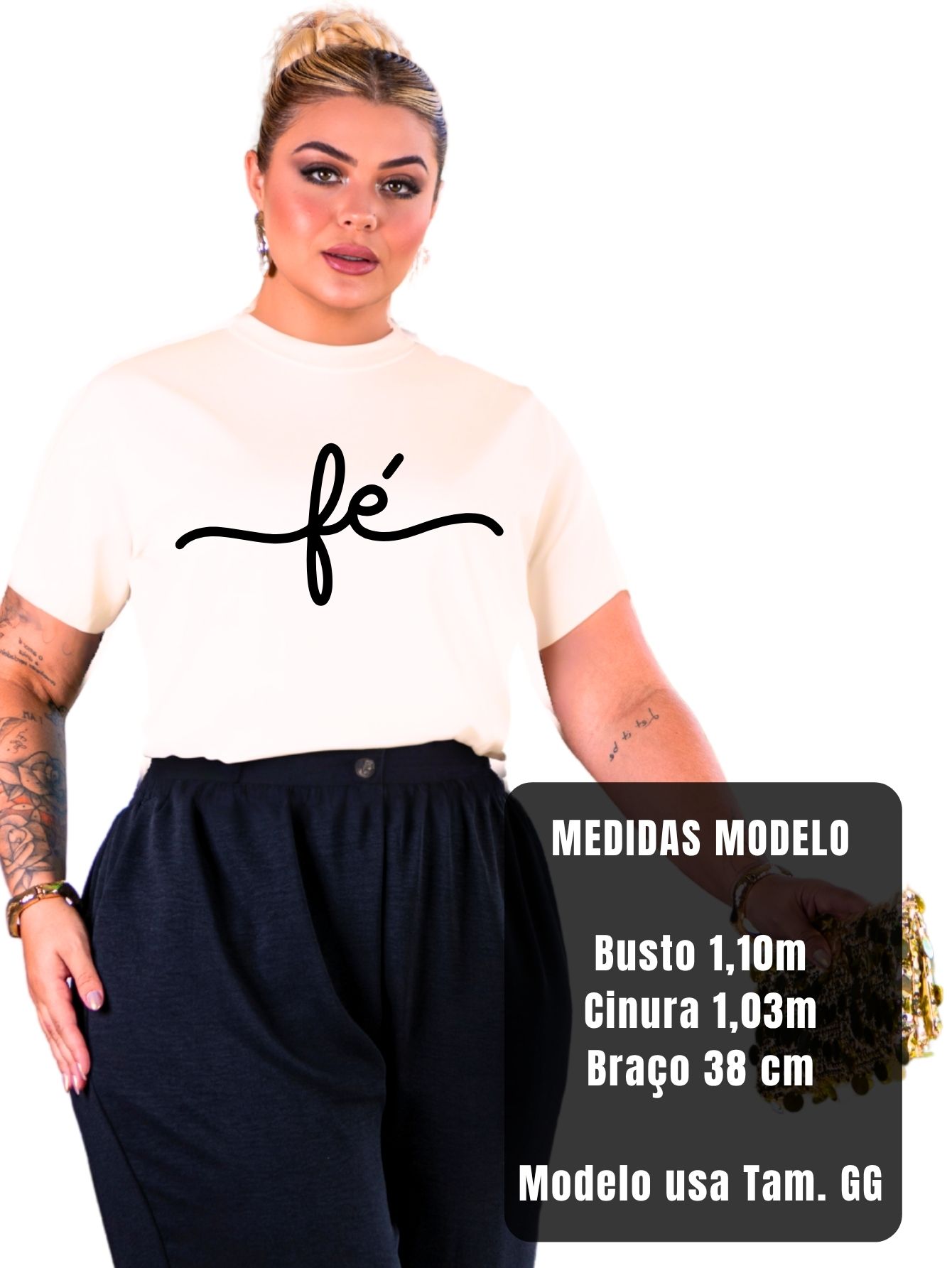 Tshirt Feminina Plus Size Fé Estampada Manga Curta + Brinde - Imagem 5