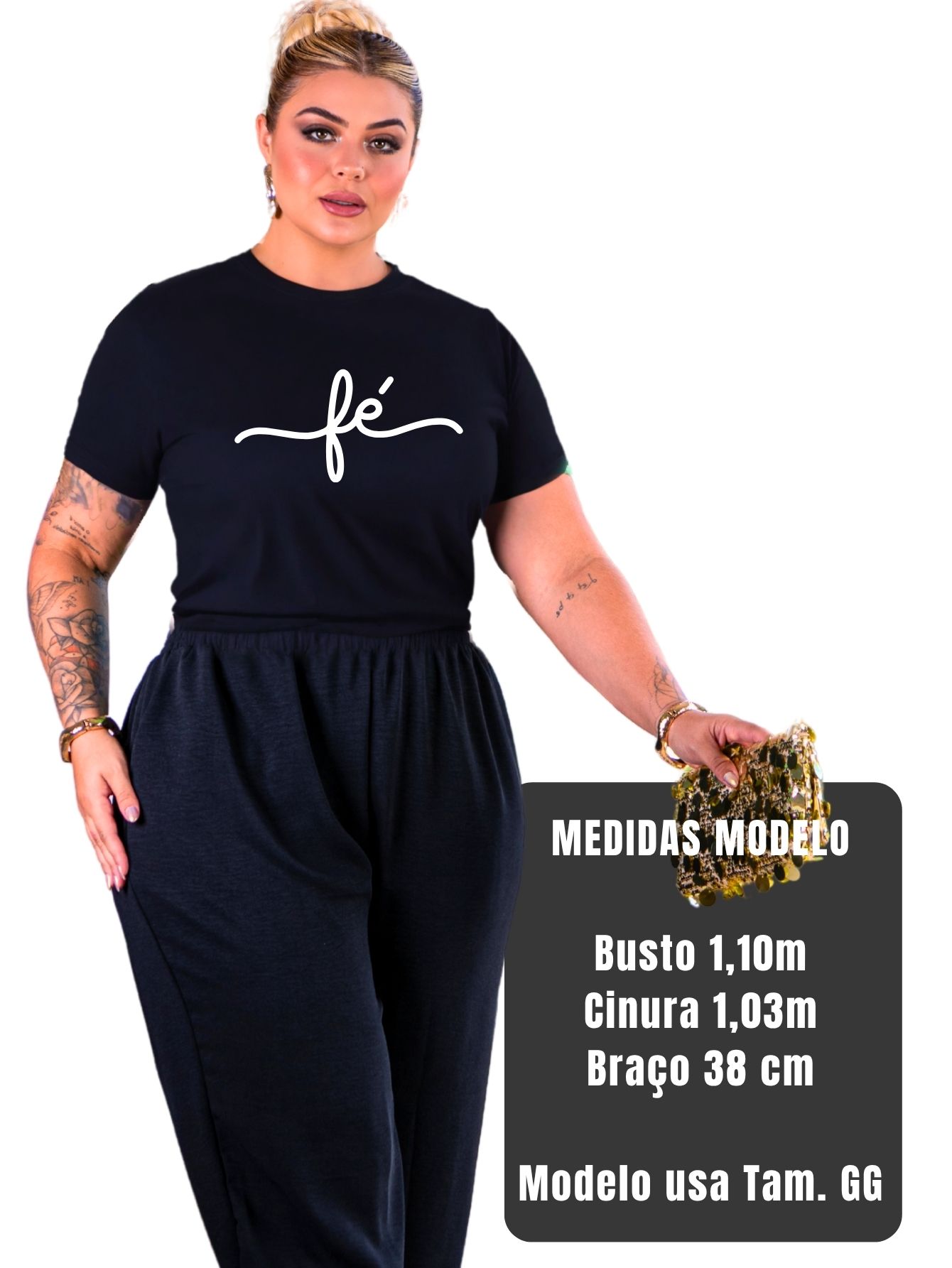 Tshirt Feminina Plus Size Fé Estampada Manga Curta + Brinde - Imagem 4