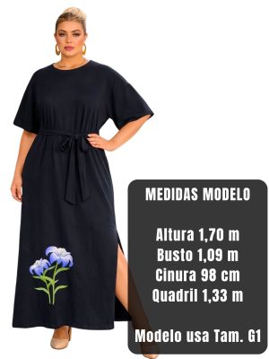 Vestido Longo Plus Size Fenda Cinto Ajustavel + Brinde