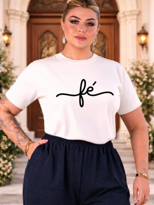 Tshirt Feminina Plus Size Fé Estampada Manga Curta + Brinde