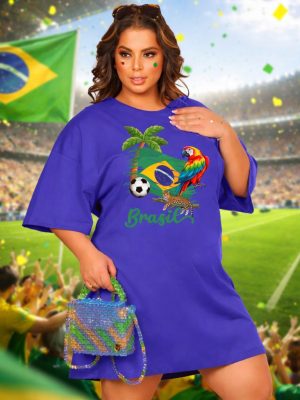 Vestido Camisetão Plus Size Brasil Copa Gg G1 G2 G3 + Brinde