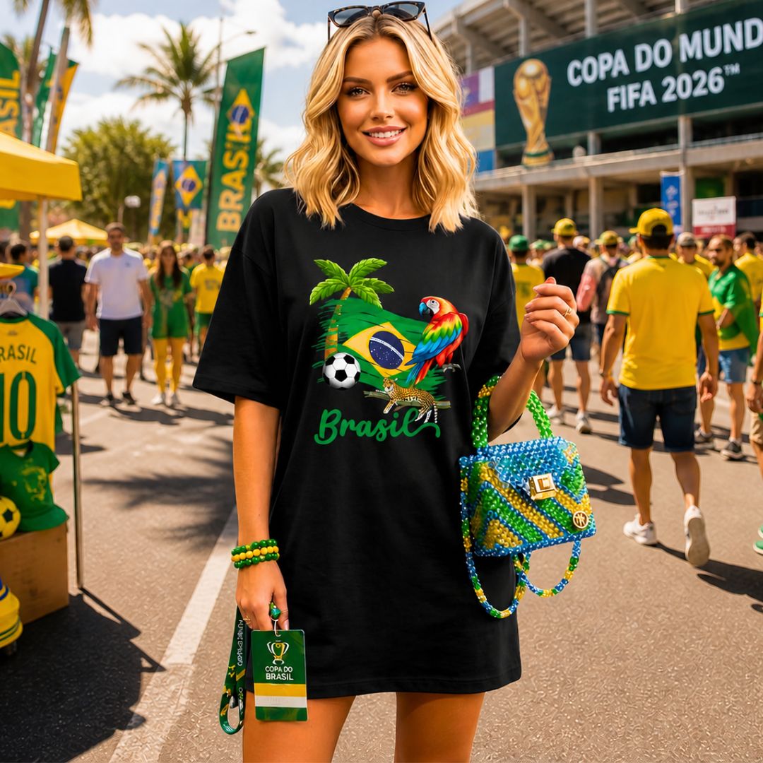 Vestido Oversized Feminina Copa Brasil 100% Algodão Premium + Brinde