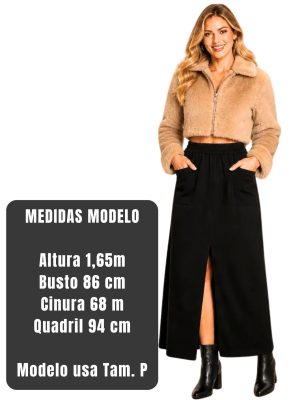 Saia Longa Feminina Inverno Cintura Ajustável Elegante + Brinde
