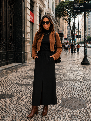 Saia Longa Feminina Cintura Ajustável Elegante
