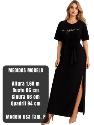 Vestido Longo Elegante com Estampa Jesus Com Cinto Ajustavel + Brinde
