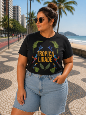 Tshirt Feminina Plus Size Tropicalidade Manga Curta